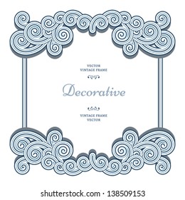 Ornamental frame in retro style, decorative wavy swirls, vector illustration