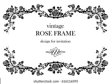 Ornamental frame with roses. Solemn floral element for design banner,invitation, leaflet, card, poster and so on. Wedding or jubilee theme.