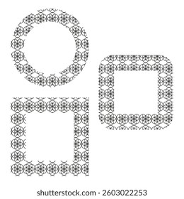 Ornamental frame set. Abstract geometric design. Black white decorative. Modern artistic borders.