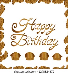 Ornamental frame. Vector illustration. Beautiful pattern for scrapbooking, textile, packaging, wallpapers. Happy Birthday lettering text banner. Illustration on brown and white color.