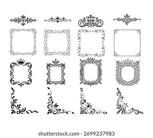 Ornamental frame vector illustration featuring borders design elements in royal vintage style. Great for logos and certificates.