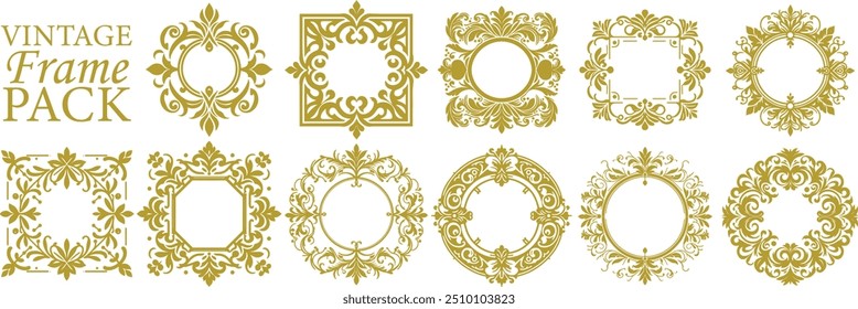 Ornamental Frame Vector Pack: Vintage Hand-Drawn Borders, Elegant Flourishes, and Decorative Elements for Certificates, Invitations, and Classical Layouts