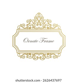 Ornamental frame in Victorian style. This ornate gold frame is perfect for use in wedding stationery designs, personal branding, greeting card, packaging and more.