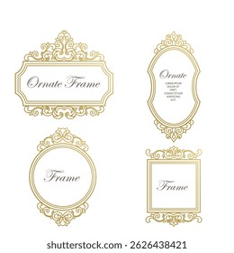 Ornamental frame in Victorian style. This ornate gold frame is perfect for use in wedding stationery designs, personal branding, greeting card, packaging and more.