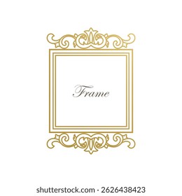 Ornamental frame in Victorian style. This ornate gold frame is perfect for use in wedding stationery designs, personal branding, greeting card, packaging and more.