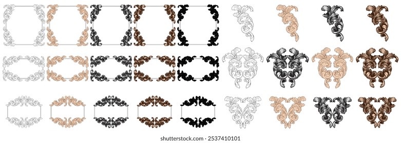 Zierrahmen schwarz auf weißem Hintergrund. Set von Rahmen mit Wirbeln im Vintage-Stil. Rahmen für eine Hochzeitseinladung, Menü, Zertifikat, Diplom.