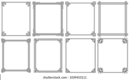 Ornamental frames with corners in different style collection, vintage decorative elements, floral and geometric decor on borders vector set on white