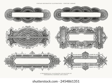 Marcos y etiquetas ornamentales - Ilustraciones decorativas de Antiguas Line Art - Elementos de diseño descargables	