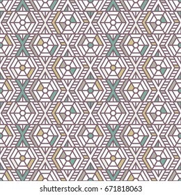 Ornamental geometric ethnic seamless pattern in retro colors. Vector