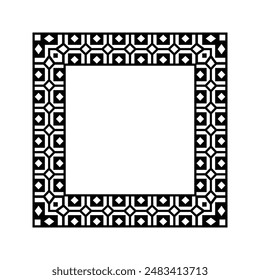 Ornamental Geometric Square Border Pattern Design with Symmetrical Shapes