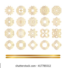  Ornamental gold circle frames. Vintage round pattern. Ornate label for design