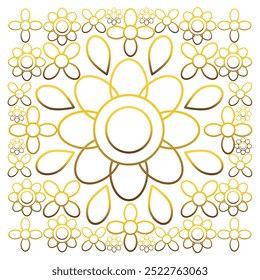 Ornamental gold flower pattern on a white background.