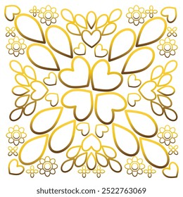 Ornamental gold flower pattern on a white background.