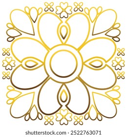 Ornamental gold flower pattern on a white background.