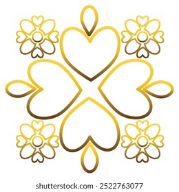 Ornamental gold flower pattern on a white background.