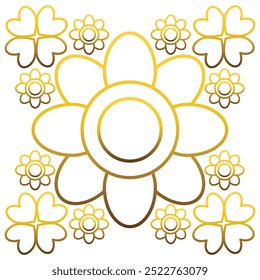 Ornamental gold flower pattern on a white background.