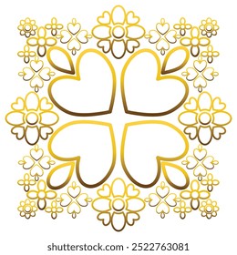 Ornamental gold flower pattern on a white background.