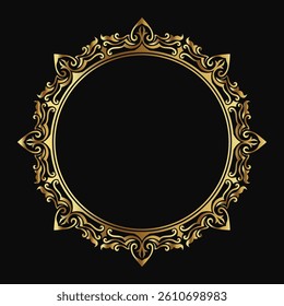 ornamental gold round frame, logo and text decoration