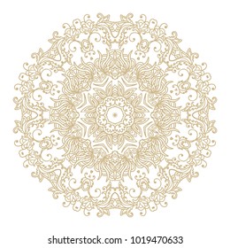 Ornamental golden- beige vector rosette on white background