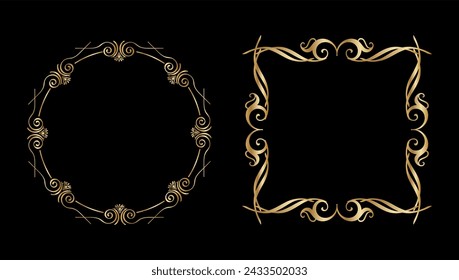 Ornamental Golden Circular Frame Set Vector