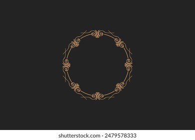 Ornamental de diseño dorado marco circular de fondo negro Vector de Imagen editable