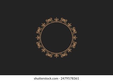 Ornamental de diseño dorado marco circular de fondo negro Vector de Imagen editable