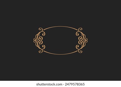 Ornamental golden design  circular frame black background editable image vector