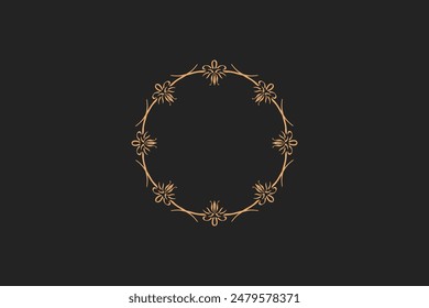 Ornamental golden design  circular frame black background editable image vector