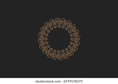 Ornamental de diseño dorado marco circular de fondo negro Vector de Imagen editable