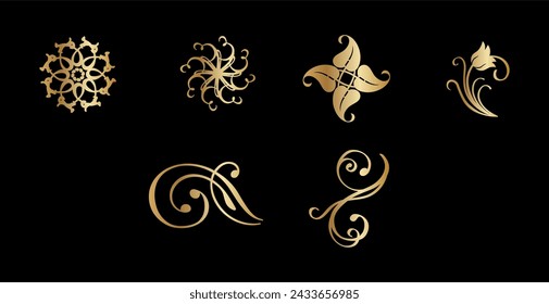 Ornamental Golden Floral Collection art