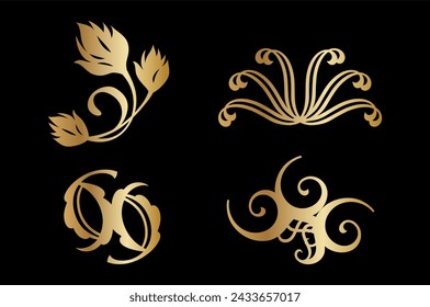 Ornamental Golden Floral Collection art