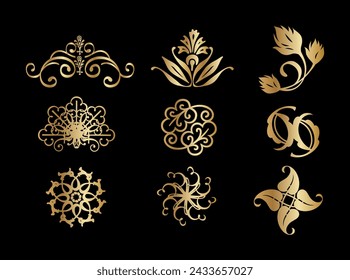 Ornamental Golden Floral Collection art