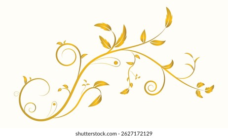 Ornamental golden floral swirl artwork featuring leaves and curls on a clean light background