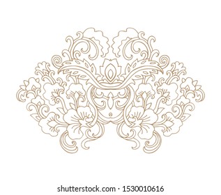 Ornamental golden floral  vector decorative composition on white background