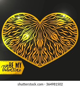 Ornamental Golden Heart with highlights. Vintage ornate design element for Valentine's Day or Wedding. Golden and Black Concept. Stock Vector 