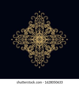 Ornamental golden laced composition, rhombus vignette on black background