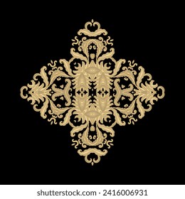 Ornamental golden laced floral composition, vignette  on black background