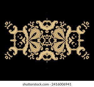 Ornamental golden laced floral composition, vignette  on black background