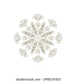 Ornamental golden laced vector floral composition, flourish vignette, rosette, mandala on white background