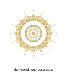 Ornamental golden laced vector floral composition, flourish vignette, rosette, mandala on white background