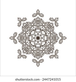 Ornamental golden laced vector floral composition, flourish vignette, rosette, mandala on white background