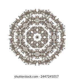 Ornamental golden laced vector floral composition, flourish vignette, rosette, mandala on white background