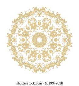 Ornamental golden laced vector rosette on white background