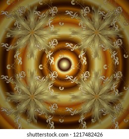 Ornamental golden pattern. Vector golden floral ornament brocade textile and glass pattern. Gold metal with floral pattern. Yellow, brown and neutral colors with golden elements.