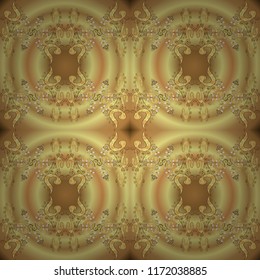 Ornamental golden pattern. Vector oriental ornament. Ornamental pattern on yellow, beige and brown colors with golden elements.