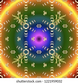 Ornamental golden pattern. Vector oriental ornament. Ornamental pattern on green, brown and blue colors with golden elements.