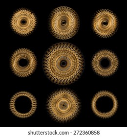 Ornamental golden round pattern. Set of nine ornament