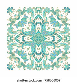 Ornamental golden - turquoise composition on white background