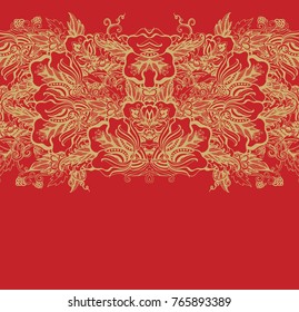 Ornamental golden vector border on red background