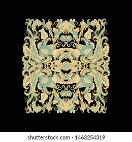 Ornamental golden vector floral composition on dark background